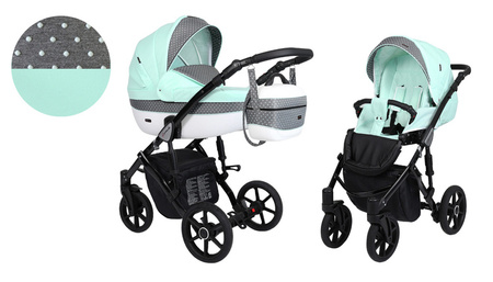 Kunert Lavado Wózek Głęboko-Spacerowy Mięta + Kropka Czarna Rama Koła Żelowe