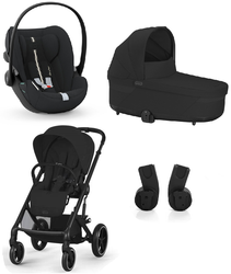 Cybex Balios S Lux 2.0 Wózek Głęboko-Spacerowy Moon Black + Cybex Cloud G I - Size Fotelik Samochodowy 0-13 kg + Adaptery