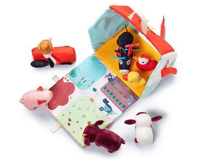 Lilliputiens Rozkładany Domek Farma z 6 Zwierzątkami, Rolnikiem i Traktorem 18m+