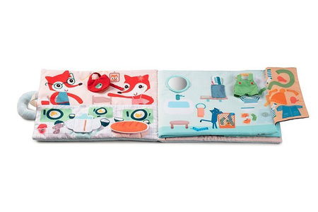 LILLIPUTIENS Miękka książeczka aktywizująca z mini - przytulanką „Dzień dobry, mały lisku” 18 m+