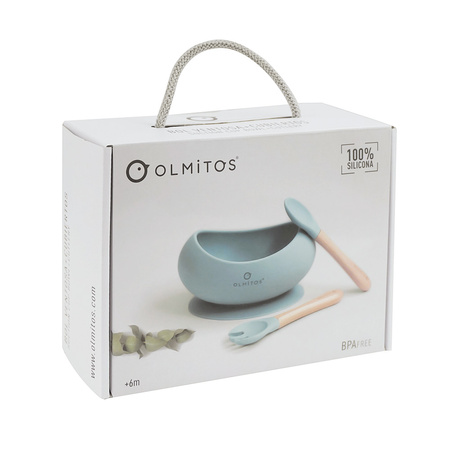 Olmitos Miseczka silikonowa ze sztućcami różowy