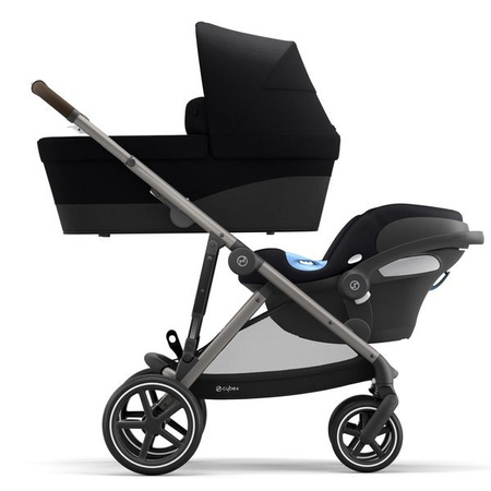 Cybex Gazelle S Wózek Bliźniaczy + Foteliki Cybex Aton M I-Size & SensorSafe 0-13 kg  + Adaptery  Deep Black rama Taupe