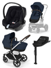 Cybex Eos Lux Wózek Głęboko-Spacerowy Rama Srebrna Ocean Blue + Aton B2 i-Size Fotelik 0-13kg + Baza One Volcano Black