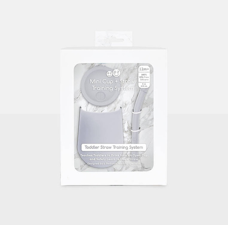 EZPZ Silikonowy kubeczek ze słomką Mini Cup + Straw Training System 120 ml + 2 słomki GRATIS pastelowa szarość
