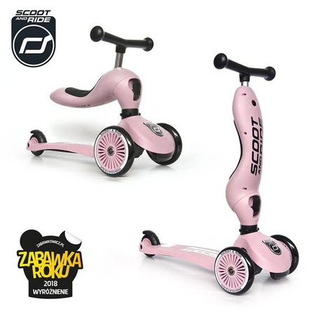 Scootandride Highwaykick 1 Jeździk i Hulajnoga 2w1 1-5 lat + Scootandride Kask Dla Dzieci S-M Rose