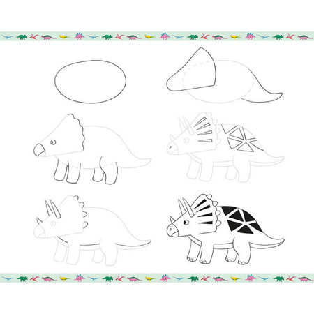 Janod Zestaw kreatywny Rysowanie krok po kroku Dinozaury 20 rysunków 7+