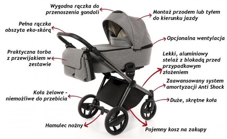Invictus V-Plus Wózek Głęboko-Spacerowy 2w1 Grafitowy
