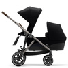 Cybex Gazelle S Wózek Bliźniaczy Rok po Roku + Cybex Aton M I-Size & SensorSafe 0-13 kg RWF + Adaptery  Navy Blue rama Taupe