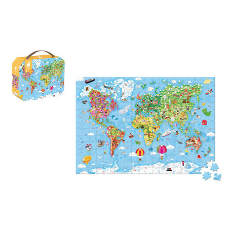 Janod Puzzle w walizce Ogromna mapa świata 300 elementów 7+ Made in France (stary indeks: J02656)