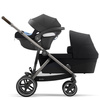 Cybex Gazelle S Wózek Bliźniaczy + Foteliki Cybex Aton M I-Size & SensorSafe 0-13 kg  + Adaptery  Deep Black rama Taupe
