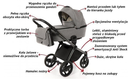Invictus V-Plus Wózek Głęboko-Spacerowy 2w1 Szary