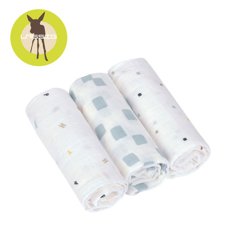 Lassig Muślinowa pieluszka otulacz z bawełny organicznej Zestaw 3 szt. 60x60cm Happy Fruits blue