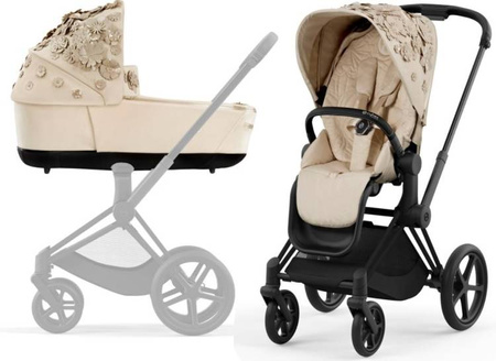 Cybex Priam 4.0 Wózek Głęboko-Spacerowy + Fotelik Samochodowy Cloud T 0-13kg Nude Beige Simply Flowers