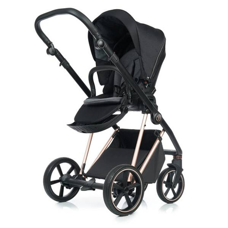 Roan Ivi 2.0 Wózek Głęboko-Spacerowy Rama Rosegold Raven + Cybex Aton B2 i-Size Fotelik Samochodowy 0-13kg + Baza One Volcano Black