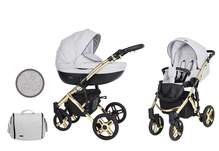 Kunert Mila Premium Wózek Głęboko-Spacerowy 2w1 Szary + Kreseczka Złota Rama Koła Żelowe