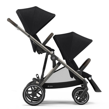 Cybex Gazelle S Wózek Bliźniaczy + Foteliki Cybex Aton M I-Size & SensorSafe 0-13 kg  + Adaptery  Deep Black rama Taupe