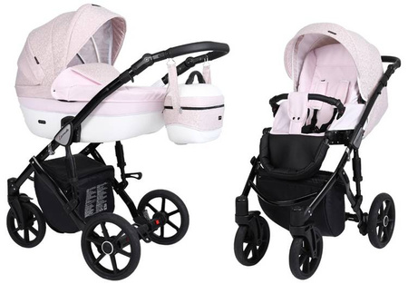 Kunert Lavado Wózek Głęboko-Spacerowy Żakard + Róż Czarna Rama Koła Żelowe