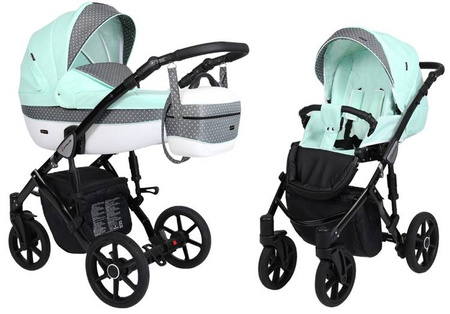 Kunert Lavado Wózek Głęboko-Spacerowy Mięta + Kropka Czarna Rama Koła Żelowe