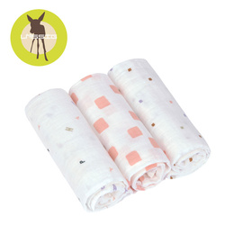 Lassig Muślinowa pieluszka otulacz z bawełny organicznej Zestaw 3 szt. 60x60cm Happy Fruits peach