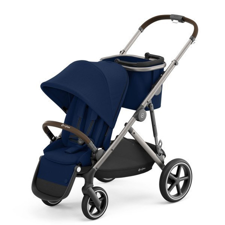 Cybex Gazelle S Wózek Bliźniaczy Rok po Roku + Cybex Aton M I-Size & SensorSafe 0-13 kg RWF + Adaptery  Navy Blue rama Taupe