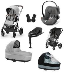 Cybex Balios S Lux Wózek Głęboko-Spacerowy + Cloud G I-Size Fotelik Samochodowy 0-13kg + Baza G + Osłony Przeciwdeszczowe + Adaptery Lava Grey