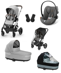 Cybex Balios S Lux Wózek Głęboko-Spacerowy + Cloud G I-Size Fotelik Samochodowy 0-13kg + Osłony Przeciwdeszczowe + Adaptery Lava Grey