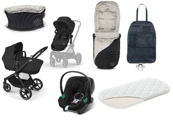 Cybex Eos Basic 3w1 Wózek Głęboko-Spacerowy Rama Czarna + Adaptery + Fotelik Aton B2 I-Size Moon Black + Akcesoria