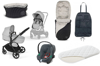 Cybex Eos Basic 3w1 Wózek Głęboko-Spacerowy Rama Czarna + Adaptery + Fotelik Aton B2 I-size Lava Grey + Akcesoria