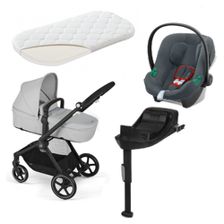 Cybex Eos Basic 3w1 Wózek Głęboko-Spacerowy Rama Czarna + Adaptery + Fotelik Aton B2 I-size Lava Grey + Baza One + Materac do Gondoli