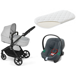 Cybex Eos Basic 3w1 Wózek Głęboko-Spacerowy Rama Czarna + Adaptery + Fotelik Aton B2 I-size Lava Grey + Materac