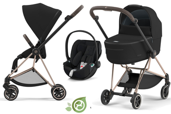 Cybex Mios 3.0 Wózek Głęboko-Spacerowy Conscious Green Leaf + Cloud Z2 Fotelik Samochodowy 0-13 kg Zestaw 3w1 Eco Onyx Black