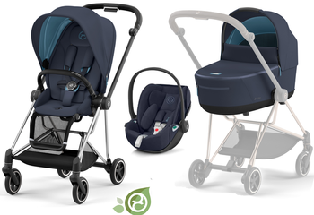 Cybex Mios 3.0 Wózek Głęboko-Spacerowy Green Leaf Priam + Cloud Z2 i-Size Fotelik Samochodowy 0-13 kg Zestaw 3w1 Eco Dark Navy