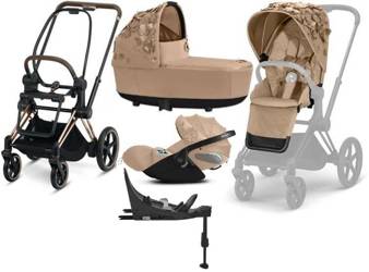 Cybex e-Priam 3.0 Wózek Głęboko-Spacerowy + Cloud Z2 Fotelik Samochodowy 0-13 kg + Baza Isofix Z2 Zestaw 4w1 Nude Beige Simply Flowers