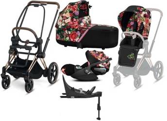 Cybex e-Priam 3.0 Wózek Głęboko-Spacerowy + Cloud Z2 Fotelik Samochodowy 0-13 kg + Baza Isofix Z2 Zestaw 4w1 Spring Blossom Dark