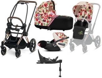 Cybex e-Priam 3.0 Wózek Głęboko-Spacerowy + Cloud Z2 Fotelik Samochodowy 0-13 kg + Baza Isofix Z2 Zestaw 4w1 Spring Blossom Light