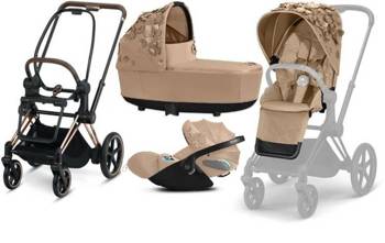 Cybex e-Priam 3.0 Wózek Głęboko-Spacerowy + Cloud Z2 Fotelik Samochodowy 0-13 kg Zestaw 3w1 Nude Beige Simply Flowers