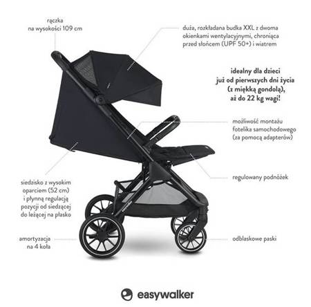 [OUTLET] Easywalker Jackey XL Wózek Spacerowy Shadow Black