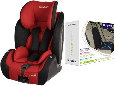 BabySafe Corso Fotelik Samochodowy 9-36kg + Ochraniacz Fotela Samochodowego GRATIS Red Black