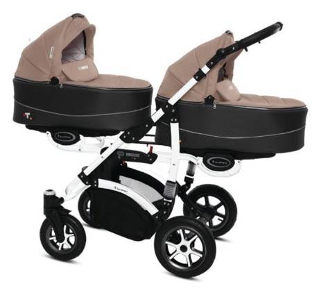 Babyactive Wózek Głęboko-Spacerowy Bliźniaczy Twinni Premium Biały Stelaż 12 Beige