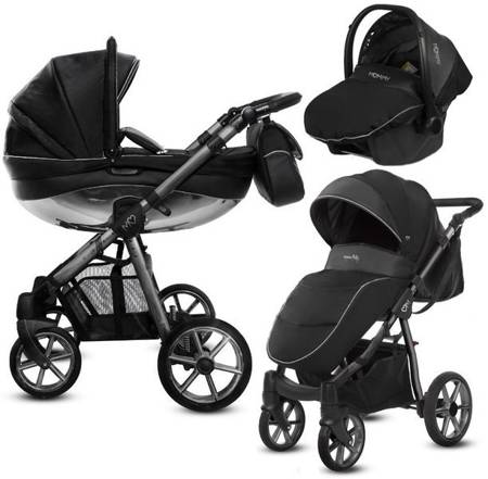 Babyactive Wózek Głęboko-Spacerowy Mommy Glossy + Fotelik Samochodowy 0-13 kg  3w1 Czarny/Space Gray