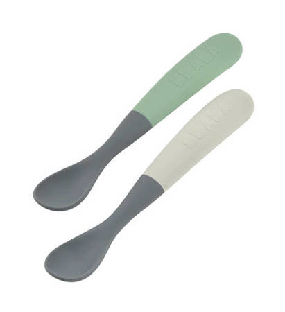 Beaba Zestaw 2 Łyżeczek Silikonowych z Etui 4m+ Mineral Grey / Sage Green