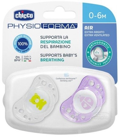 Chicco Physioforma Air Smoczek Uspokajający Silikonowy 0-6 M+ 2Szt. Różowy 