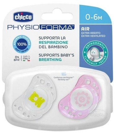 Chicco Physioforma Air Smoczek Uspokajający Silikonowy 0-6 M+ 2Szt. Różowy 