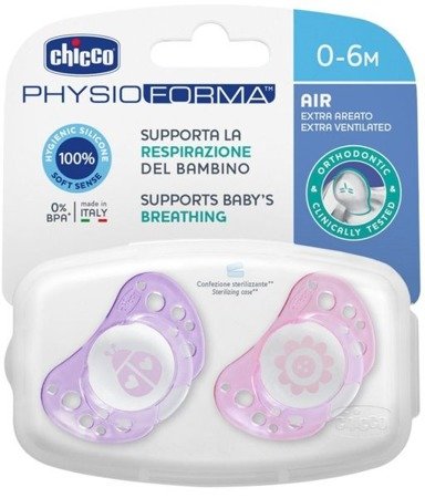 Chicco Physioforma Air Smoczek Uspokajający Silikonowy 0-6 M+ 2Szt. Różowy 