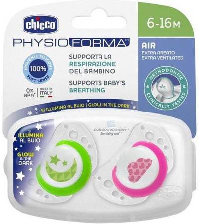 Chicco Physioforma Air Smoczek Uspokajający Silikonowy Lumi 6-16M+ 2szt.