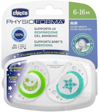 Chicco Physioforma Air Smoczek Uspokajający Silikonowy Lumi 6-16M+ 2szt.