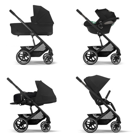 Cybex Balios S Lux Wózek Głęboko-Spacerowy + Cloud G I-Size Fotelik Samochodowy 0-13kg + Osłony Przeciwdeszczowe + Adaptery Moon Black 