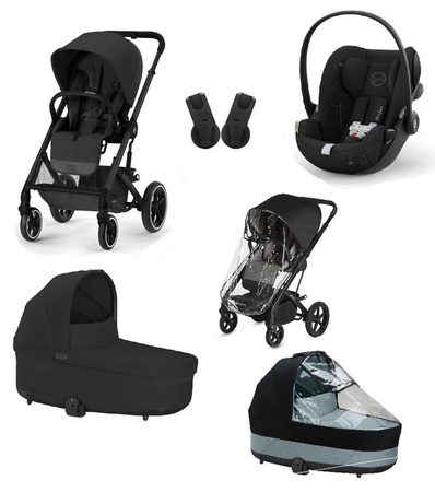 Cybex Balios S Lux Wózek Głęboko-Spacerowy + Cloud G I-Size Fotelik Samochodowy 0-13kg + Osłony Przeciwdeszczowe + Adaptery Moon Black 