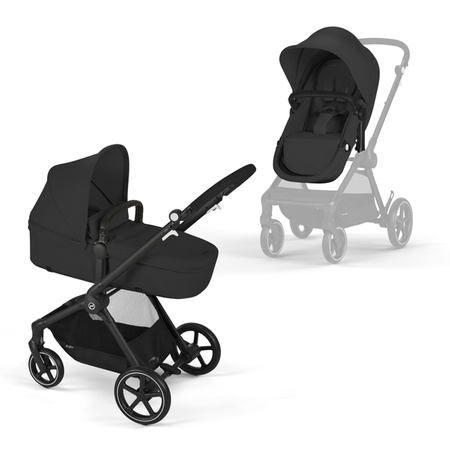 Cybex Eos Basic 3w1 Wózek Głęboko-Spacerowy Rama Czarna + Adaptery + Fotelik Aton B2 I-Size Moon Black 