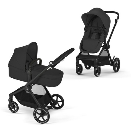 Cybex Eos Basic 3w1 Wózek Głęboko-Spacerowy Rama Czarna + Adaptery + Fotelik Aton B2 I-Size Moon Black 